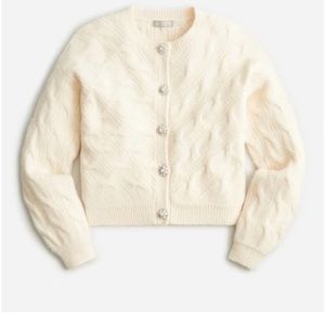 Size s NWT J.Crew Cream Ivory Cable Cardigan Sweater Rhinestone Jeweled Button